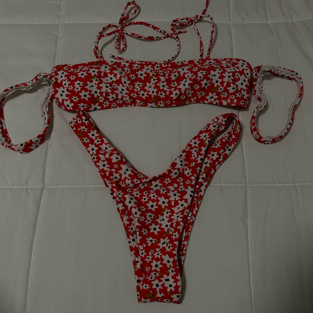 Floral Print Smocked Bikini Swimsuit